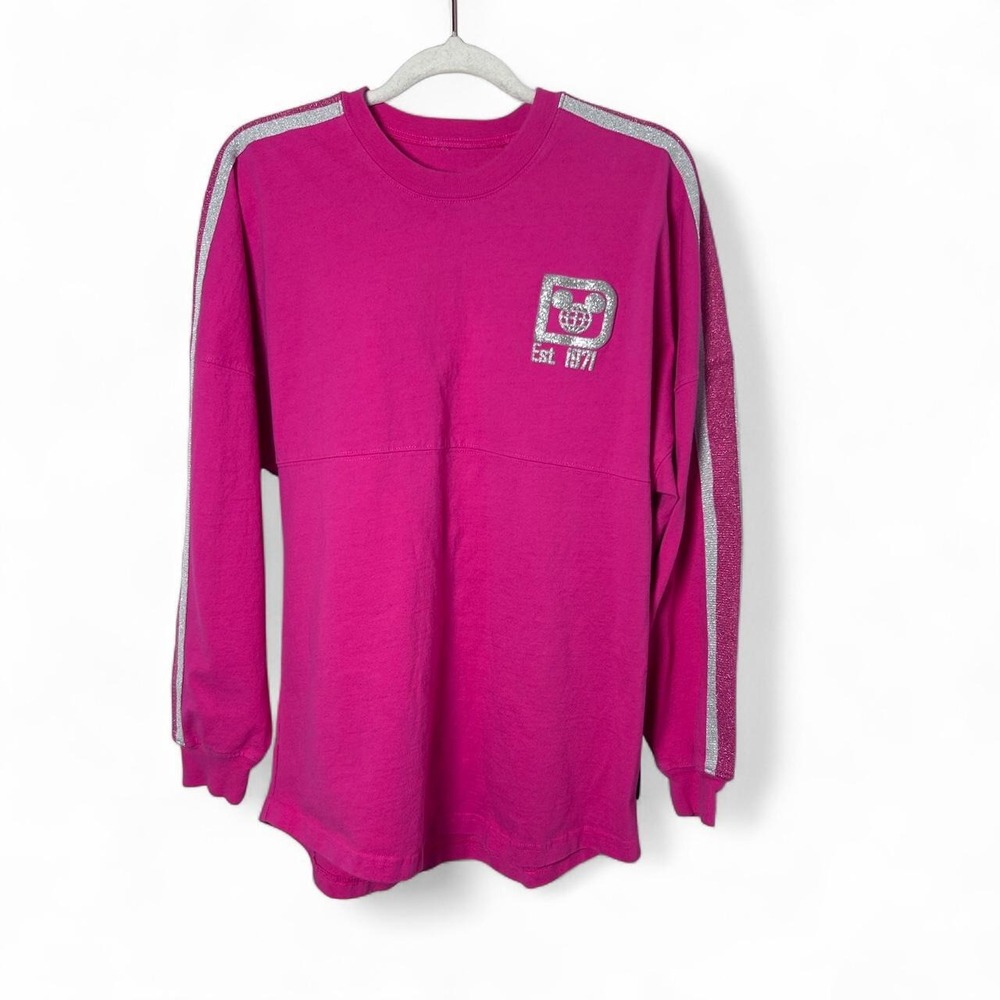 Disney Parks Spirit Jersey Pink Long Sleeve with Silver Stripes on Sleeves